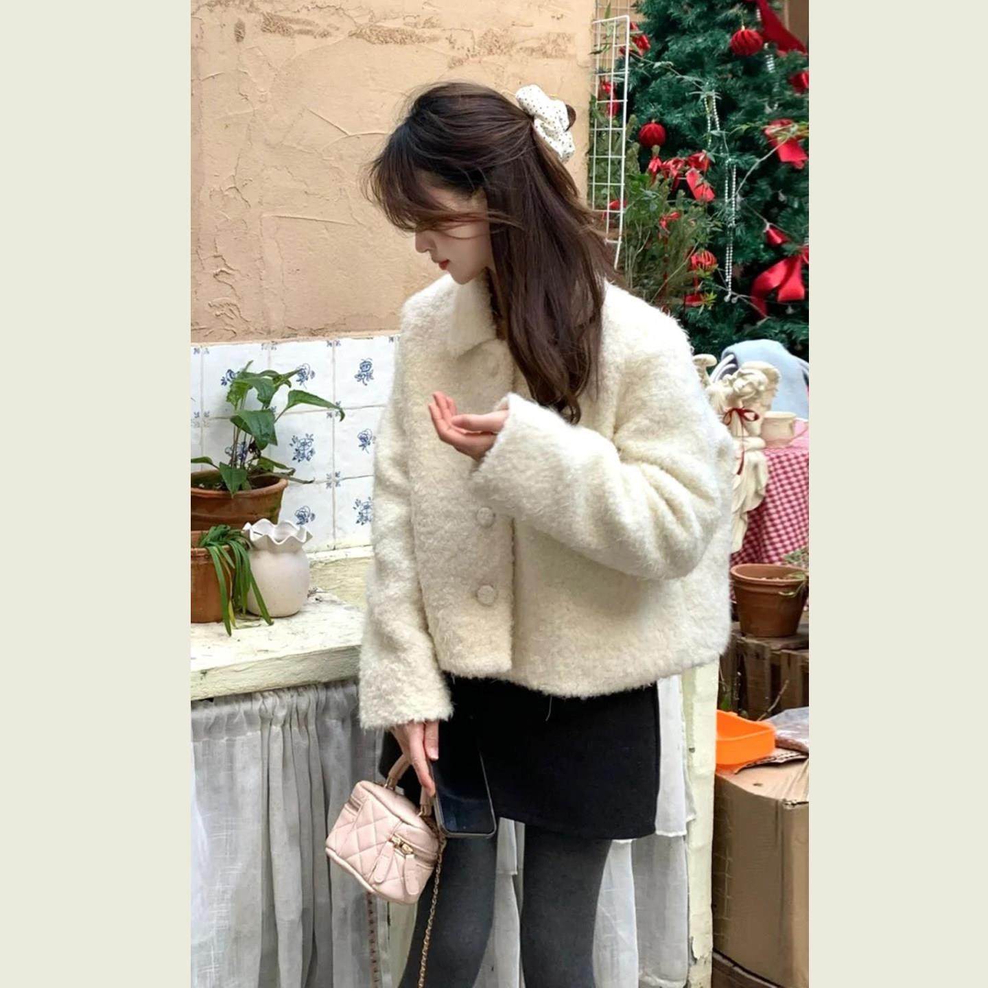 温柔风米白色翻领短毛呢外套女秋冬季韩系气质减龄单排扣呢子上衣,运动/瑜伽/健身/球迷用品,广场舞套装,淘宝优惠券,粉丝福利购,淘宝优惠卷