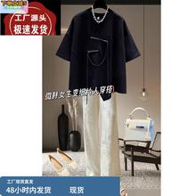 胖妹妹设计感别致不规则装饰短袖T恤女夏高级感宽松遮肚百搭上衣