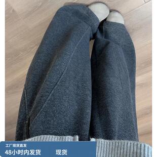 毛呢弯刀裤女秋冬加绒加厚梨形报恩裤高腰垂感显瘦小个子阔腿裤子