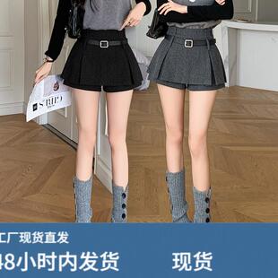 毛呢百褶半身裙女2026秋冬款新款辣妹修身显瘦超短裙防走光A字裙