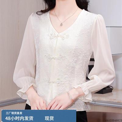 上衣女时尚洋气时髦轻奢高级感2025秋爆款中国风盘扣覆古雪纺小衫