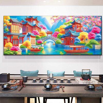 美初十字绣梦里江南水乡忆江南客厅沙发背景沙发背景客厅装饰