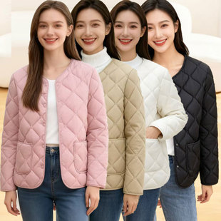 棉服女款爆款2025新款圆领内胆棉衣修身纯色保暖短款轻薄小棉袄