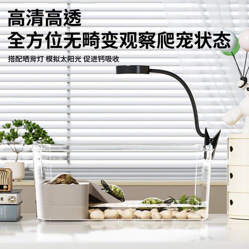 乌龟缸家用带盖防逃专用箱生态造景高清别墅小型饲养鱼缸用品箱子