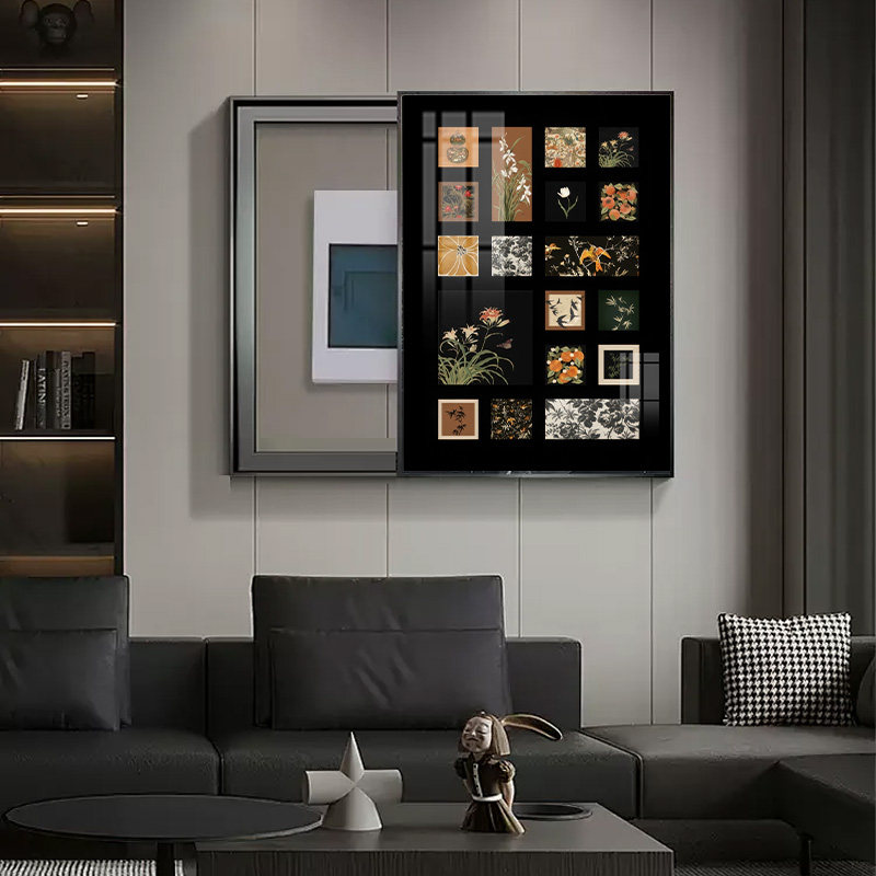 中古风电表箱弱电箱遮挡美化装饰画黑色强弱电箱电闸客厅沙发背景