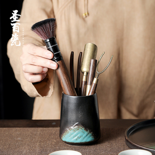 窑变苍山茶道六君子套装功夫茶具配件黑檀木实木茶夹茶勺普洱刀子