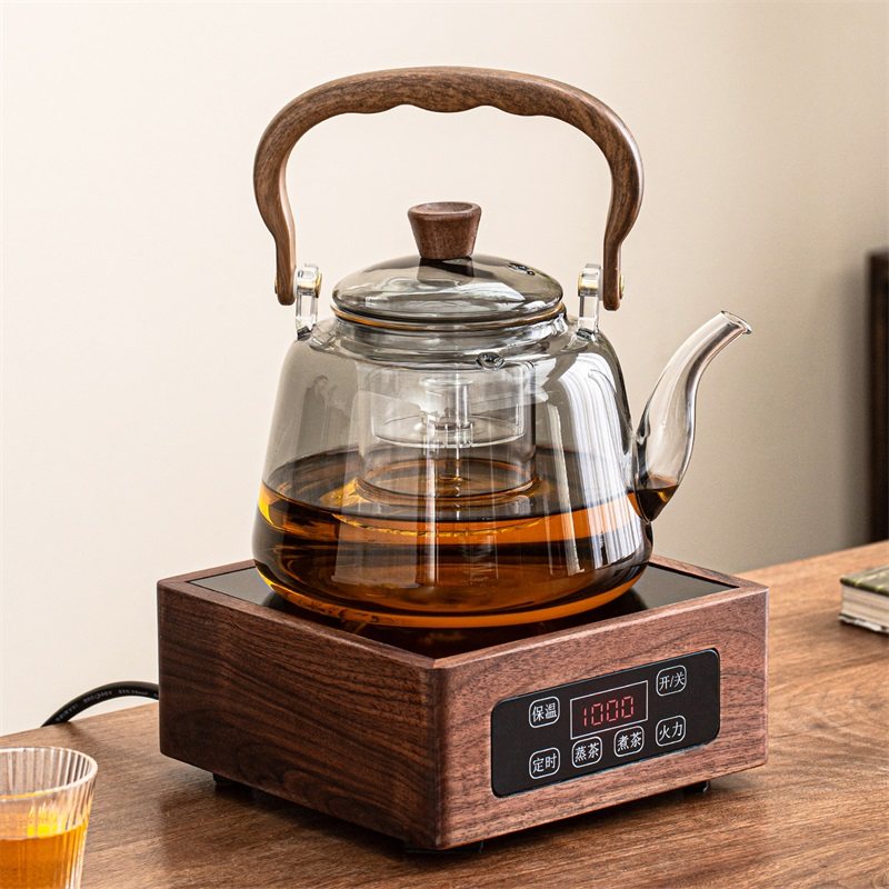 胡桃木电陶围炉恒温煮茶炉套装