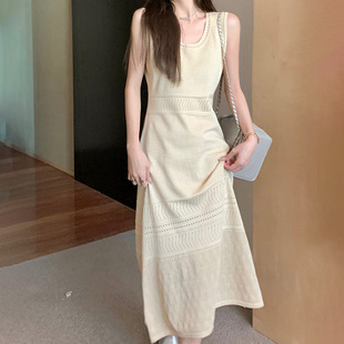 感内搭海边长裙小个子 白色针织吊带背心连衣裙女夏日2025新款