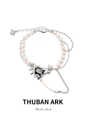 THUBAN ARK哈妮克孜同款影子系列珠忆 小众设计珍珠黑宝石手链