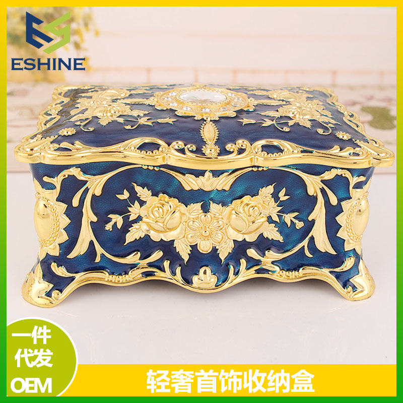 金属欧式创意珐琅彩镶钻多层珠宝盒高档精美复古公主首饰收纳盒子