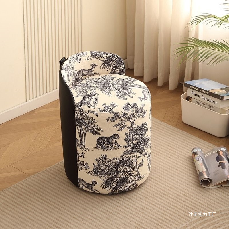 中古风意式梳妆凳家用轻奢化妆圆凳多功能茶台沙发凳时尚家居坐凳