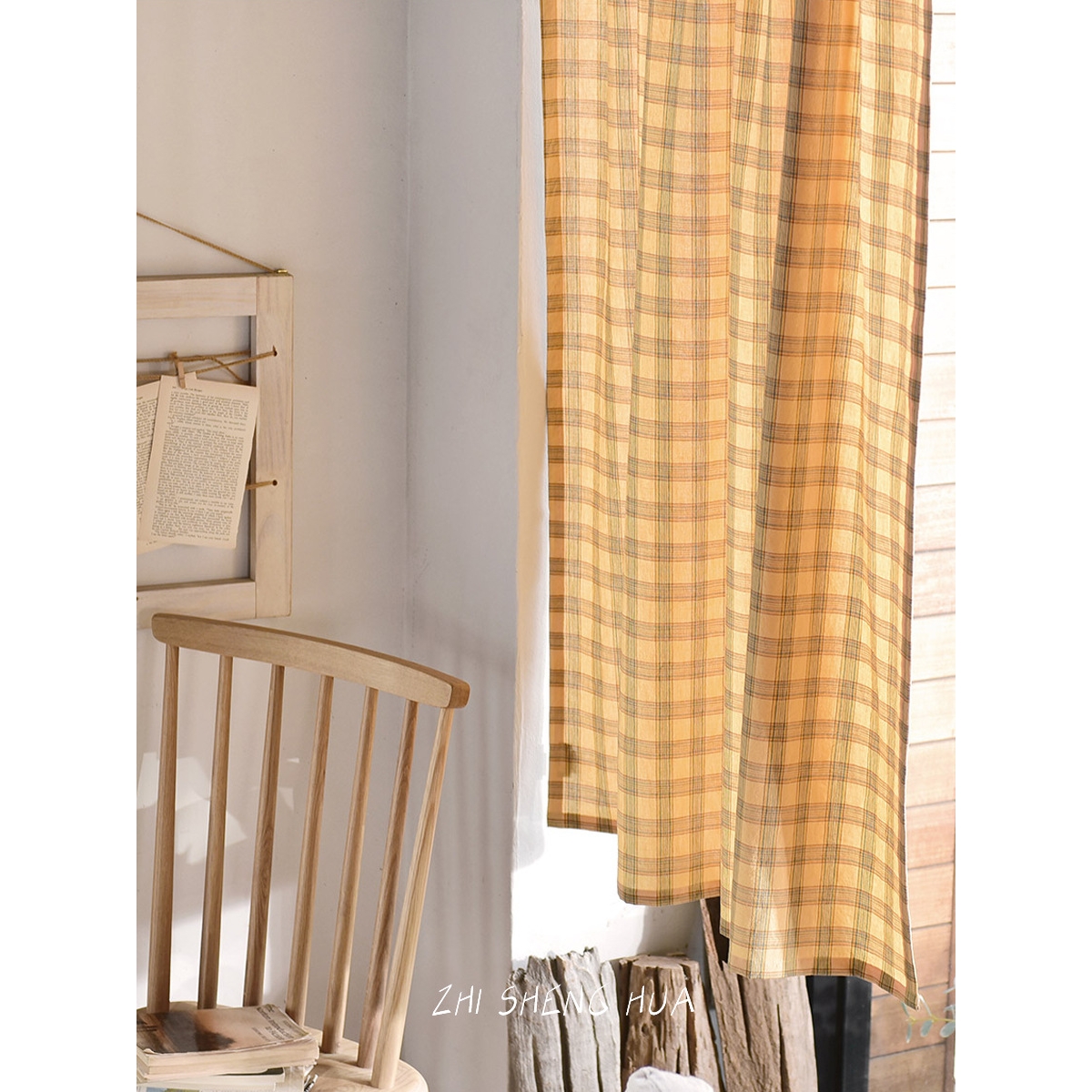 法式复古格子门帘免打孔隔断帘帘子布艺家用可订玄关帘小窗帘新品