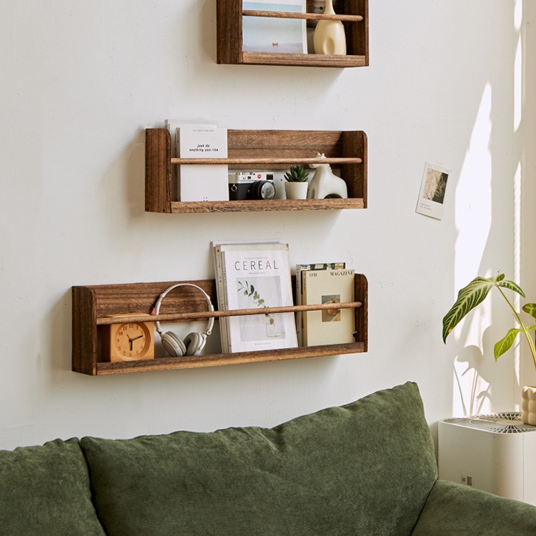 实木书架儿童绘本书架壁挂置物架简约挂墙书报架杂志报刊资料收纳