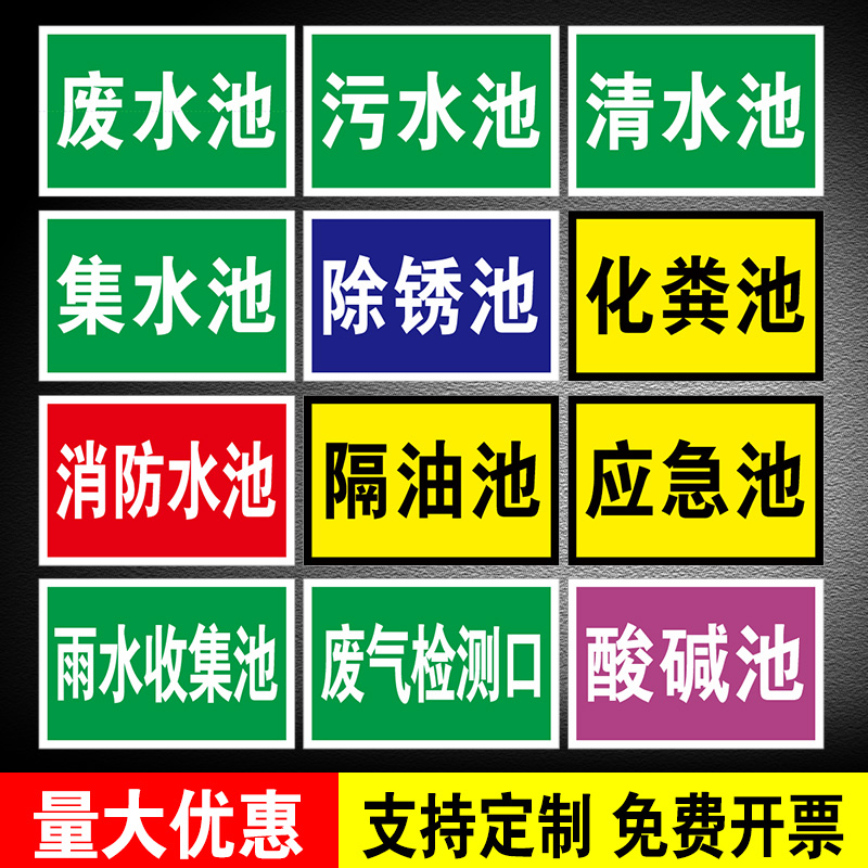 污水收集池标识牌污水井雨水排放口废气检测口化粪池蓄水池采样口消防水池警示标示牌事故应急池隔油池标志牌
