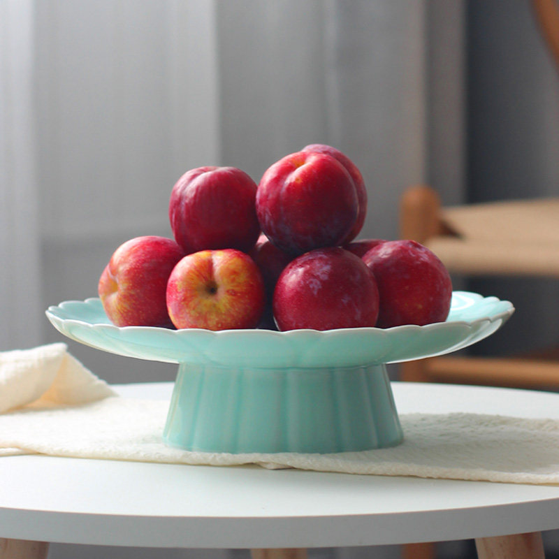 龙泉云骏青瓷莲瓣高脚果盘供盘创意供佛盘子家用大号果盘中式高足
