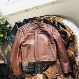 皮夹克柔软百搭衣长短一件xs码 德里菲女款 机车皮衣澳洲小牛皮短款