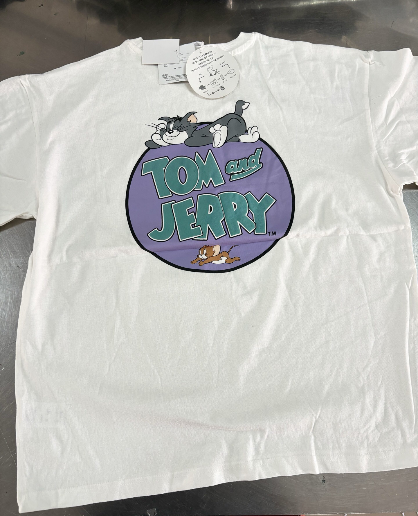 日单 Tom and Jerry 猫和老鼠 白色 中古纯棉印花T恤