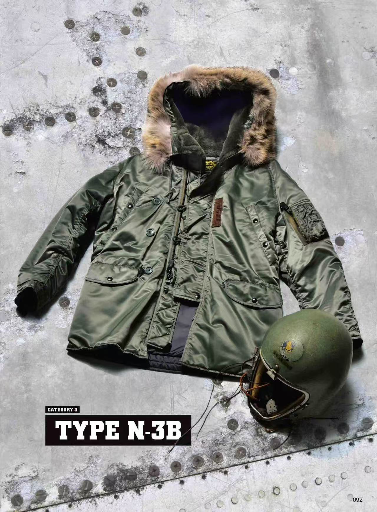 冬季厚款N3B连帽飞行服棉衣可拆卸真毛领大衣 防风保暖长款棉衣
