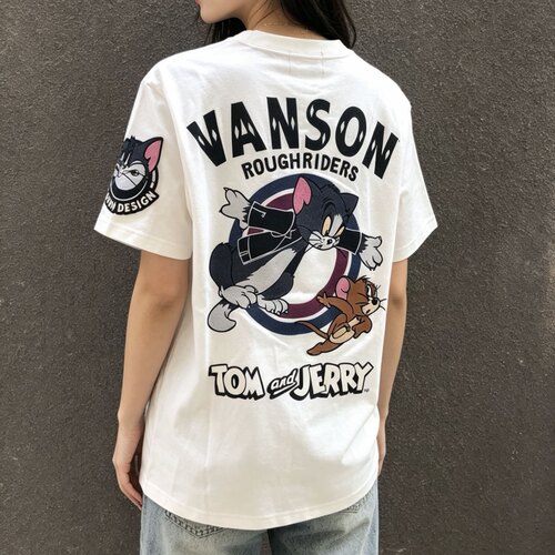 夏季Vanson纯棉短袖圆领T恤 机车风猫和老鼠狂野骑士重磅刺绣T恤