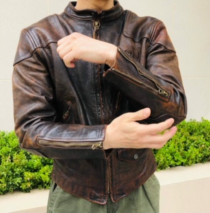 一代毒液皮衣汤姆哈迪电影同款RRL效果实拍手工牛皮打造 五金可选