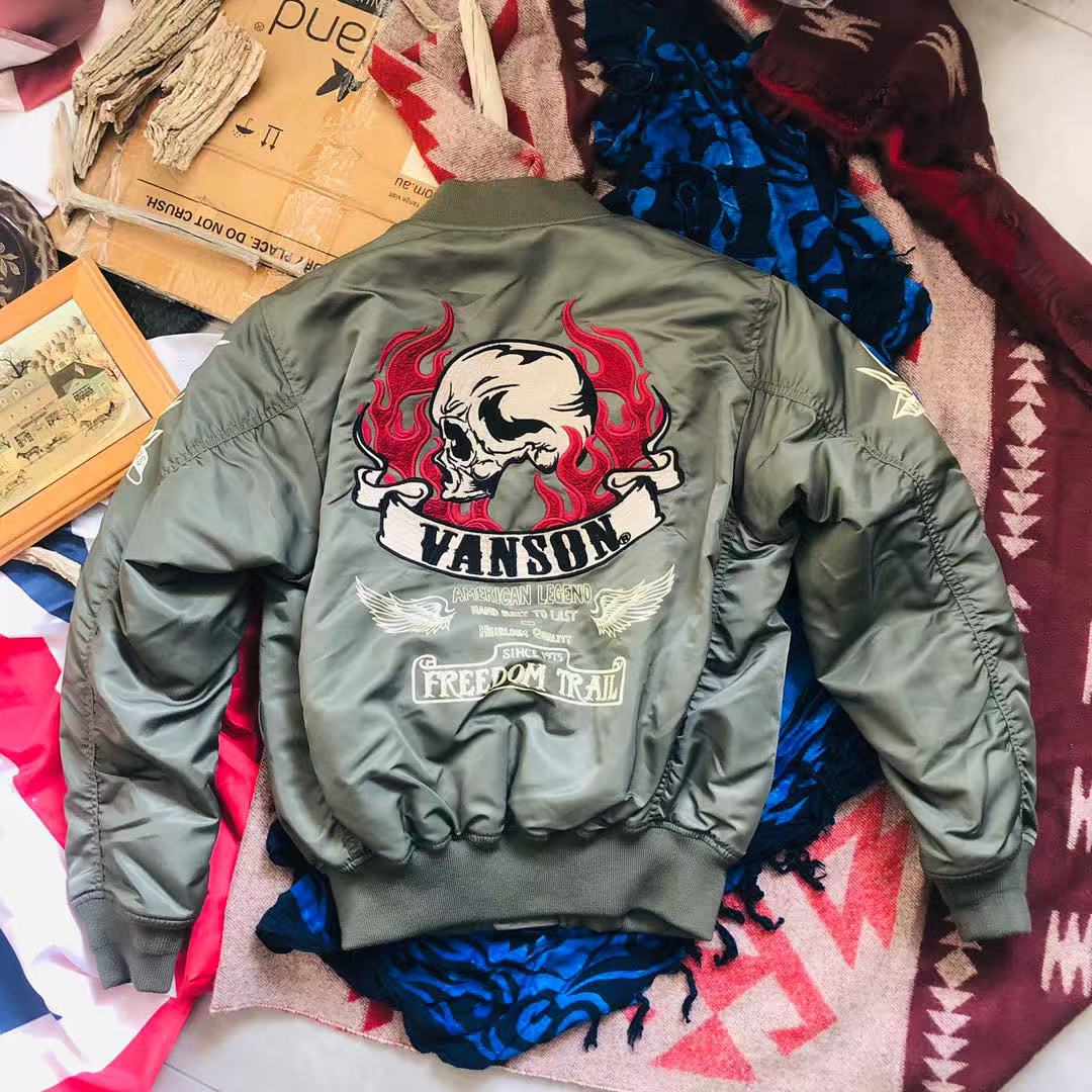 vanson飘带火焰骷髅G06飞行夹克男女棉服机车棒球领Ma1防水防风