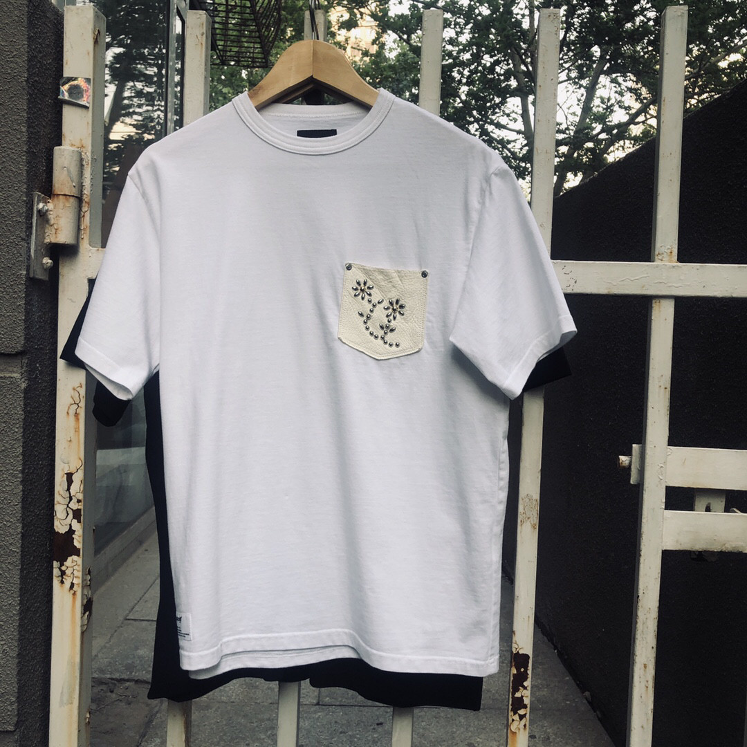 铆钉鹿皮窝流纺圆领短袖T恤 固型固色越穿越好看黑白双色亚洲版型