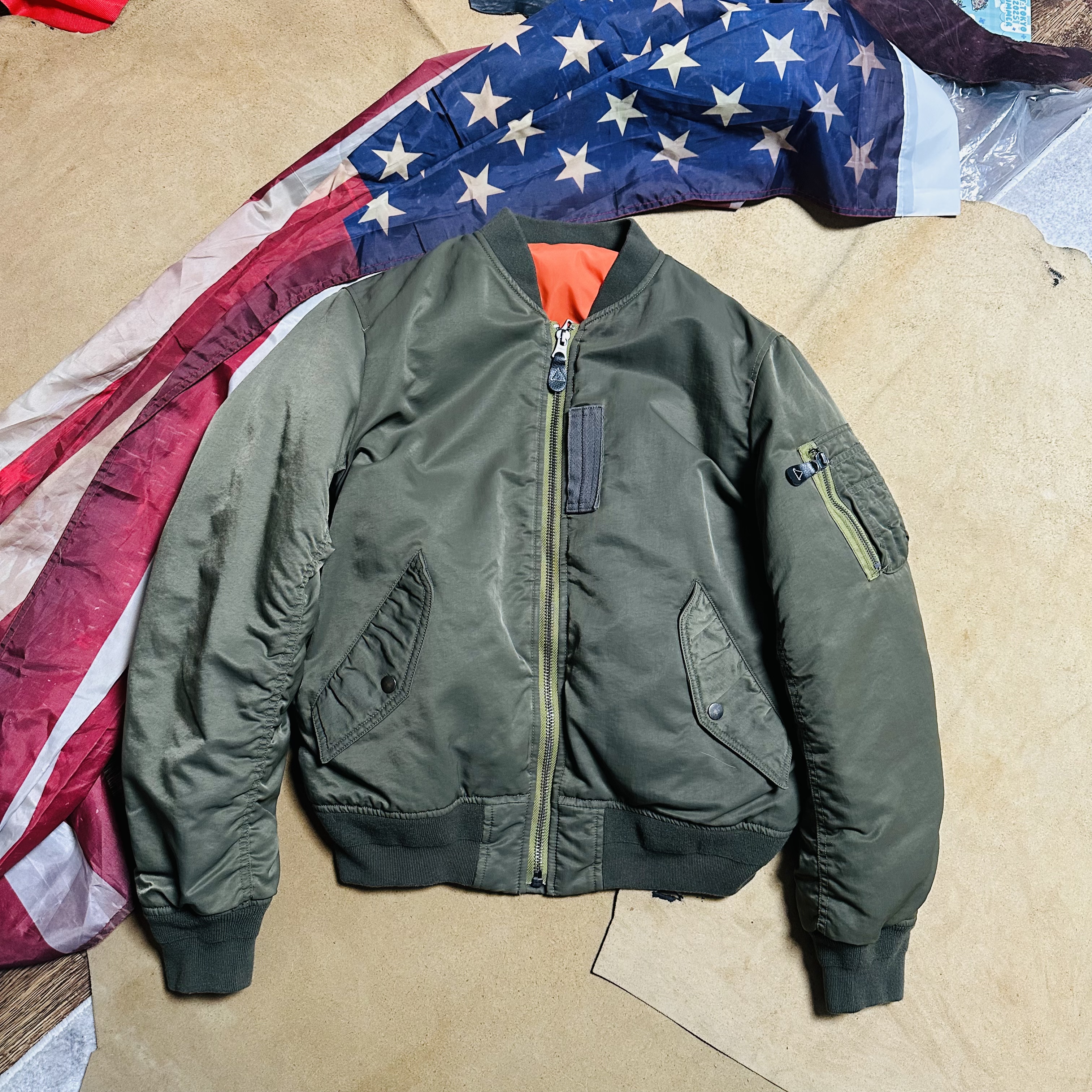秋冬复古宽松MA-1飞行服撞色夹克棉服 落色做旧年代感os大码外套