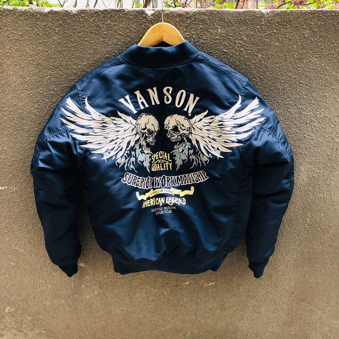 Vanson骷髅翅膀情侣款飞行服夹克 刺绣款ma1机车通勤户外3Ｍ棉衣