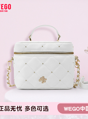 WEGO绗缝盒形链条斜挎包菱格包新款小香风手提包包时尚百搭女包