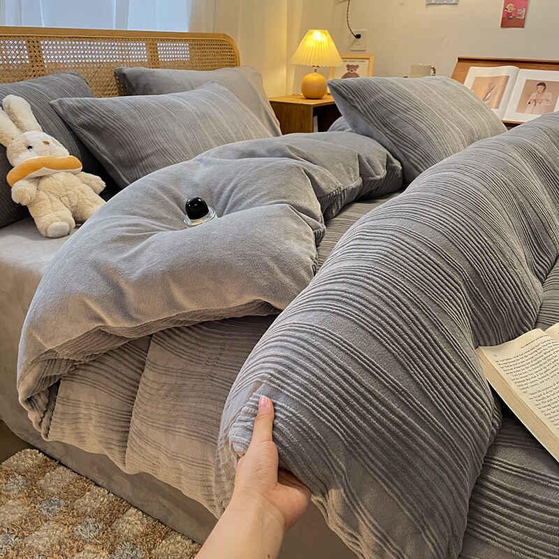 双面牛奶绒四件套冬季加绒加厚珊瑚法兰绒面床品轻奢高级感主卧室