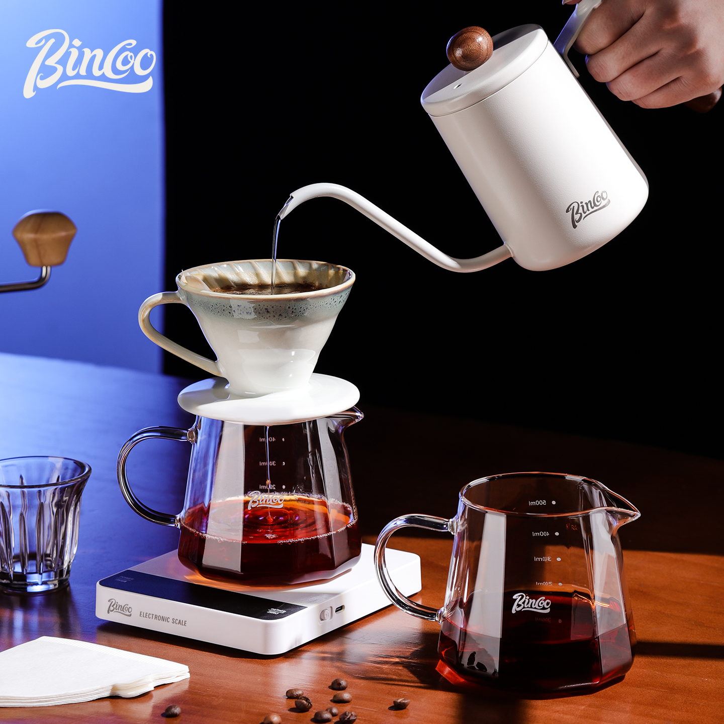 Bincoo咖啡壶手冲壶套装玻璃家用陶瓷日式过滤杯分享壶v60器具