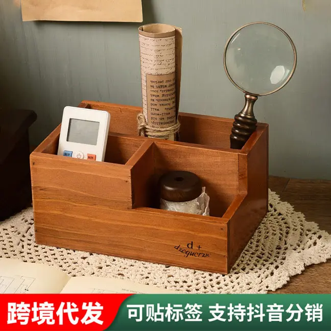 实木两格笔筒办公用品学生文具