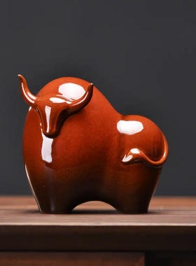 招财陶瓷牛势如虹中式家居桌面