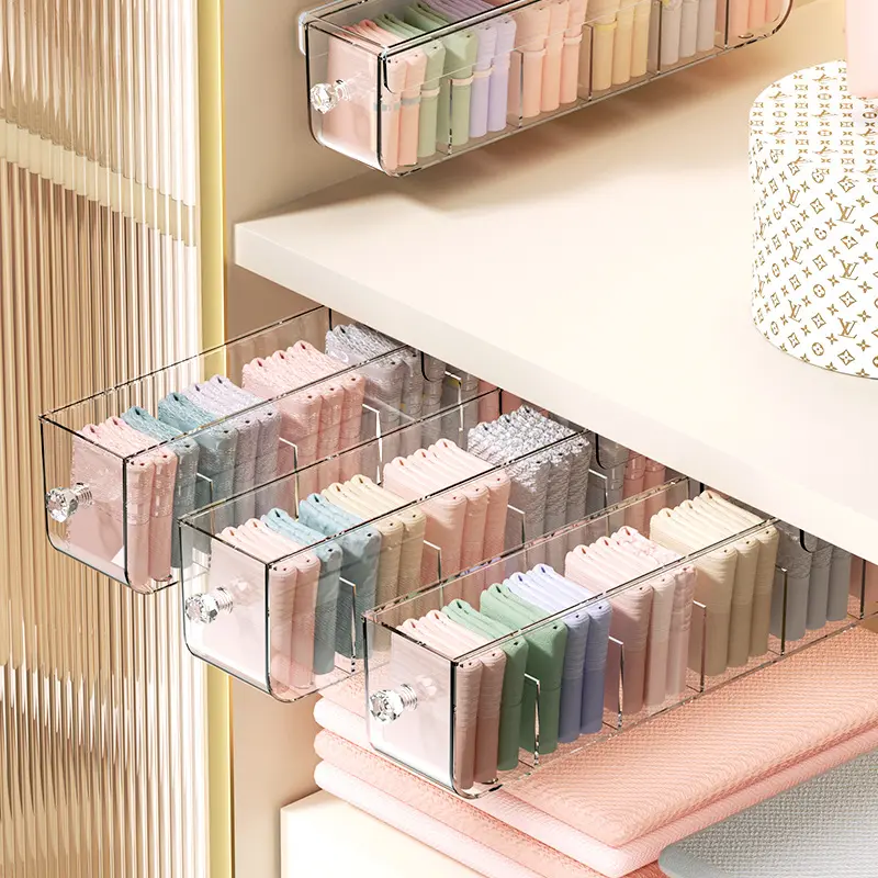 内衣收纳盒袜子内裤整理盒透明壁挂抽屉式家用衣柜分隔三合一塑料