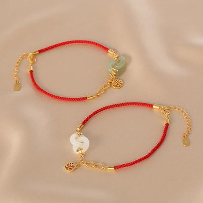 2026复古环环相扣编织红绳手链女青白和田玉平安扣设计感小福牌吊