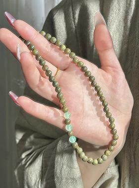 2026天然绿檀水晶玉石玛瑙双圈手串男女学生檀香木质文玩中式佛珠