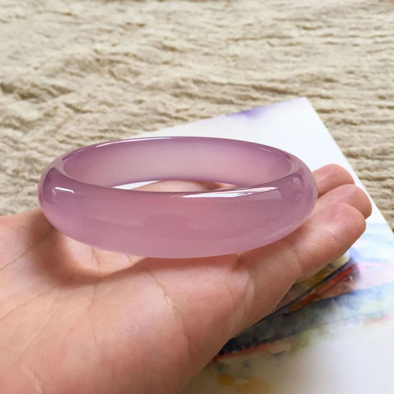 2025粉玛瑙手镯冰透粉玉髓冰花芙蓉玉石细镯子女冰种粉晶紫水晶招