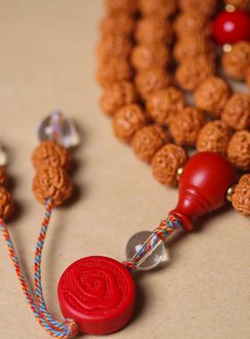 2026精品天然小金刚菩提10mm手持多圈手串搭配朱砂三通珠吊坠文玩