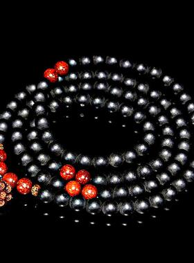 2026108颗8MM黑木宗教佛珠檀木珠手链 多圈木珠子长款串珠diy黑木