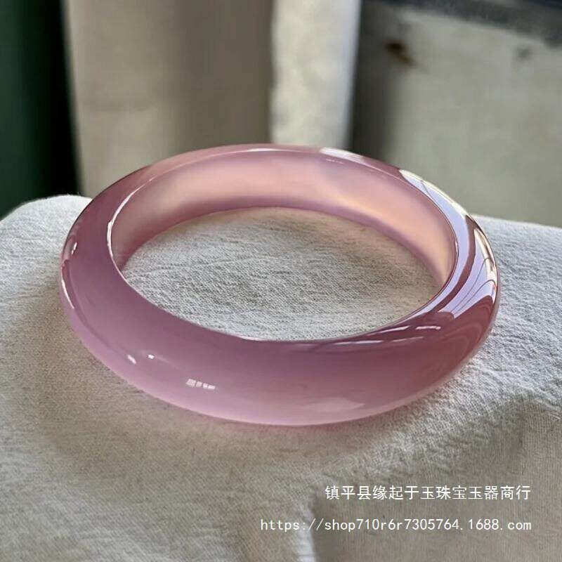 2026天然玉髓手镯帝王紫冰透樱花粉美人镯渐变玛瑙玉镯翡翠玉手镯