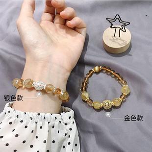 2026天然金发晶黄水晶手链女小众设计感黄水晶镂空球手串礼物