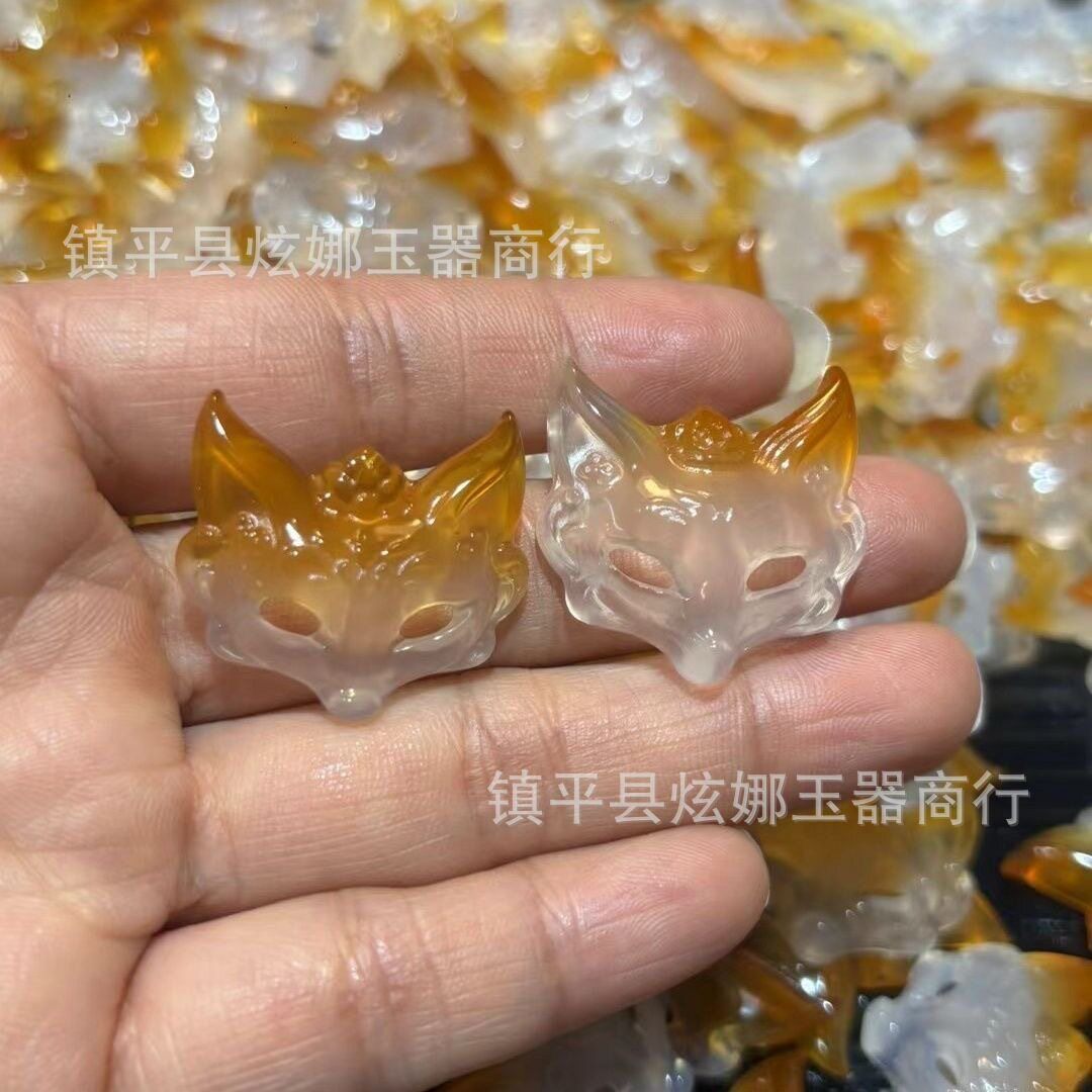 2026马料一口糖俏色玉髓平安扣吊坠狐狸面具香槟金玛瑙玉石扣子冰