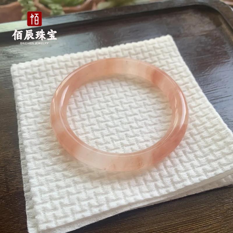 2026天然桃花酿圆条手镯粉色金丝玉石镯子女佘太翠樱花粉玉镯送礼