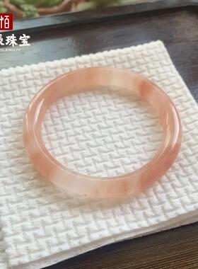 2026天然桃花酿圆条手镯粉色金丝玉石镯子女佘太翠樱花粉玉镯送礼