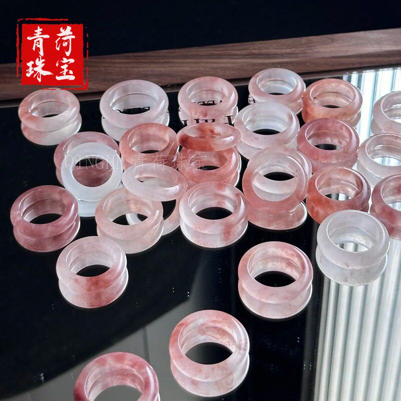 2026天然新疆桃花酿女款戒圈指环芙蓉色素圈情侣女戒指玉石少女款