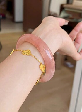 2026厂家 天然金丝玉桃花酿手镯 粉嫩少女心玉镯子新中式玉手镯