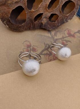 2025手工银拉丝光面珠戒指有求必应指环开口指环