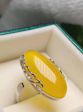 2025小众民族风黄石长款戒指食指戒个性复古时尚气质潮戒指女士