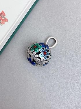 2025新款复古镂空珐琅彩工艺花球吊坠女个性五福花锁骨链挂坠项链
