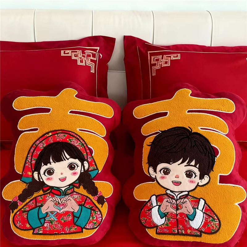 压床娃娃一对结婚新款高档红色喜字抱枕新婚婚庆公仔喜娃用品大全